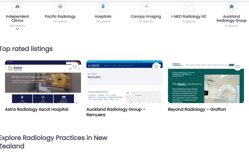 Screenshot of Radiology Clinics Directory